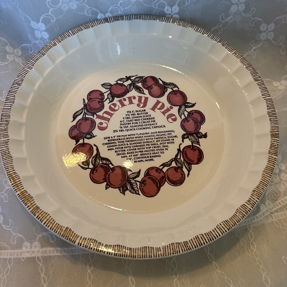 Royal China Cherry Pie Recipe Pie Plate 11" Country Harvest Fluted Ironstone